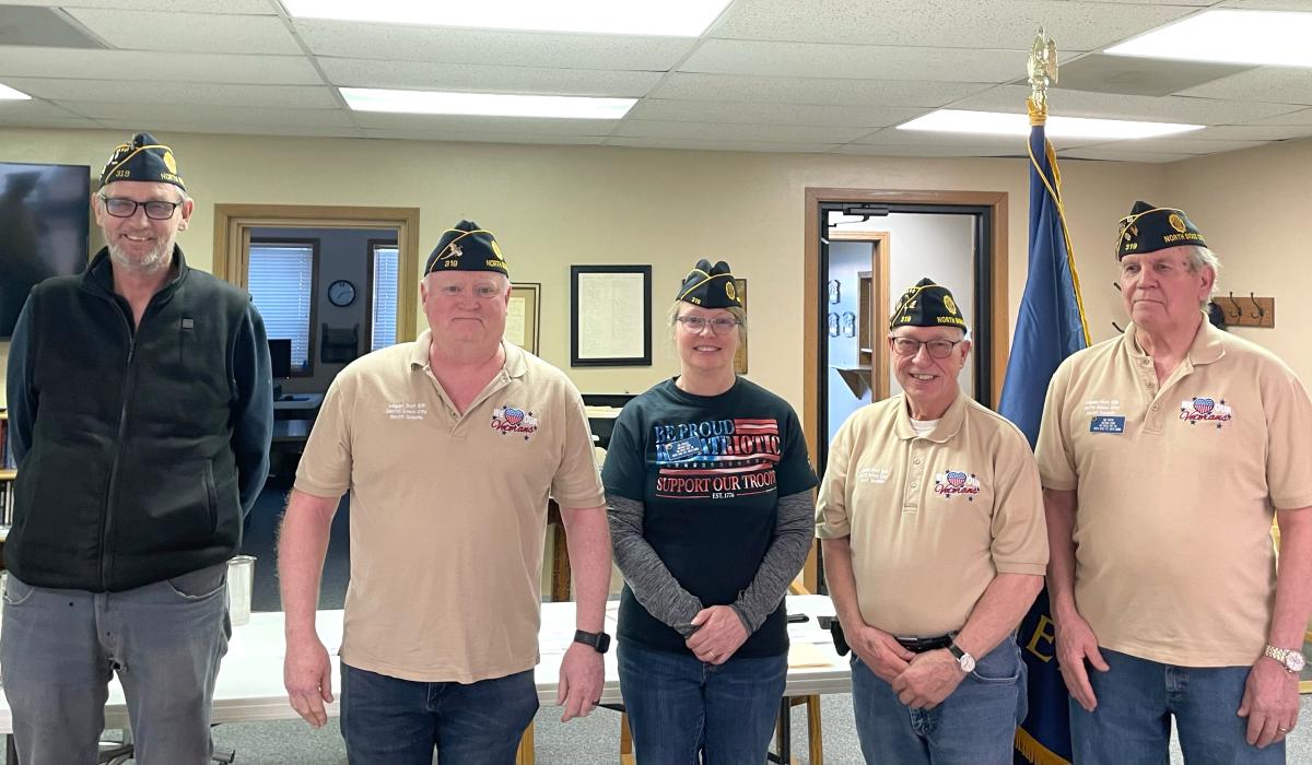 New/Renewing Officer of the SD American Legion Post #319 for 2024 are Finance Officer Gene Christiansen Jr, Commander Timothy Waugh, Service Officer Lisa Schenzel, Vice-Commander and Chaplain Dave Young and Adjutant David Roepke.  Thank you all for answering the call and continuing to serve. Not pictured are Historian Gregory Johns and Sergeant of Arms Robert Ballard. 