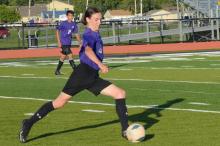Chance Feese moves the ball down the field on defense. Photo by Kelly Riibe • times2reporter@gmail.com
