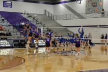Cameryn Sommervold #6 goes up for the fake spike while Claire Munch #12 goes on the attack. Photo by Kelly Riibe • times2reporter@gmail.com