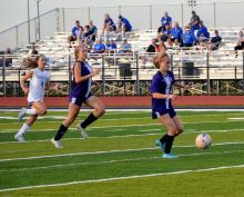 Josie Eckhardt follows Grace Meyer as they make a run to the goal against Garretson Sept. 20. Photo by Kelly Riibe • times2reporter@gmail.com