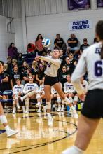 Claire Munch has been a great asset to the team racking up many digs, blocks and kills. Photo by Peterman Sports Photography • photoman@iw.net