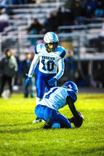 Carson Timmins was 4 of 4 on point after kicks Oct. 14. Keaton Gale is shown holding the ball for Timmins. Photo by Peterman Sports Photography stevepeterman5@gmail.com
