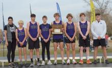 The Dakota Valley boys cross country team brought home a 5th place finish from the state cross country meet Oct. 22 in Huron. Members of the team are, from left, head coach Tiffany Wendling, Jamison Gould, Brayden Karkalik, Michael Green, Avery Bradshaw, Jack Brown, James Kilcullen and assistant coach Phil Breed. Photo by Kelly Riibe • times2reporter@gmail.com
