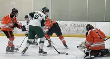 DV Junior Zach Brannan scores the fourth goal for Metros JV Team on Saturday. They will go on to win Saturday’s game 7-0. Submitted photo
