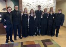 The 70th annual South Dakota All-State Chorus and Orchestra was held Oct. 29 at the Denny Sanford Premier Center in Sioux Falls. Attending for Elk Point-Jefferson were choir members, from left, Levi Stultz, Aiden Kellen, Grace Schuh, Samantha Marx, Aaron Coyle, Chloe Bonnema, Avery Norris and Cole Braun. The choir was comprised of 920 singers representing 140 high schools. Submitted photo