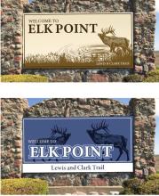 These are the two proposed designs to update the current Welcome sign on the east side of Elk Point. Submitted renderings