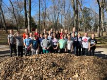 Members of the Dakota Valley Middle School Student Council that helped rake Adams Homestead  on Nov. 1 were, front from left, Bryer Langley, Eliana Corporon, Collins Ward, Annabelle Martindale and Embrey Lubarski; middle, Garrett Hanson, Ethan Campbell Harrison, George Schnabel, Marcus Wheeldon, Neil Pfeifer, Vail Krage, Mila DeBeer, Baylee Warner, Audrey Sindt, Sophie Meyer and McKenley Koedam; and back, Gavin Langley, Aubree Worden, Paige Moffatt, Coryn Kimbell, Gracie Hamilton, Katie Betsworth, Lexie Stu