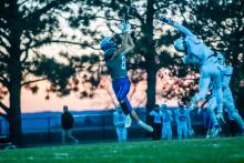 Alex Scarmon had a huge catch over two Bison defenders and ran the ball in for a touchdown. Photo by Peterman Sports Photography stevepeterman5@gmail.com