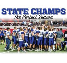 The Elk Point-Jefferson Huskies huddle in the middle of the field at the DakotaDome in Vermillion after winning the state championship over Winner Nov. 11. Photo by Peterman Sports Photography • stevepeterman5@gmail.com