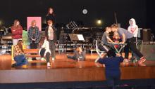 Some of the Dakota Valley One Act cast members work on a scene in the play. Photo by Kelly Riibe • times2reporter@gmail.com