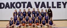Members of the Dakota Valley Girls Basketball 2022-23 season are,front from left,Melina Snoozy,Addie Kleis,Emma Wiese,Jorja VanDenHul,Ella Reifenrath, Sophie Tuttle and Emersen Mead; middle, Lexi Vaske, Cameryn Sommervold, Kyli Vaske, Grace Meyer, Caden Smith and Stella Carlson; and back,Emma Deacon,Julia Orlando,Laila Sitting Crow,Jaidyn Jund,Jamisyn Jund,Sianna Keller,Reagan Granstrom,MMaggie Collins and Rylee Jensen. Photo Kelly Riibe • times2reporter@gmail.com