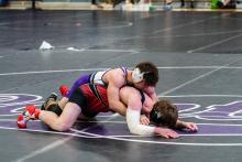 Cameron Black ended up losing his first match to Caleb Emerson of Vermillion by a 5-0 decision. Photo by Peterman Sports Photography stevepeterman5@gmail.com