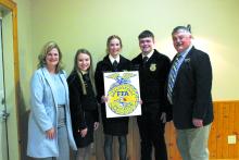 Representative Julie Auch, Ella Stiefvater, Ashton Massey, Caleb McGregor and Representative William Shorma attended the FFA Legislative Breakfast representing Districts 17 and 18.