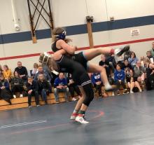 (Right) McKenzie Scott pinned all 3 of her opponents at the West Sioux Invite Jan. 9. Submitted photo