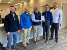 The North Sioux City Economic Development Corporation’s (NSCEDC) January Business of the Month was awarded to Cornerstone Chiropractic Health Center. Pictured are, from left, NSCEDC Directors Dustin Pratt and John Stevens, NSCEDC Board President Mike Huber, Owner Dr. Michael Kronaizl and NSCEDC Executive Director Andrew Nilges. Submitted photo