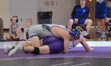 Ben Swatek works his DV opponent, Lake Kistner, to win the match with a pin in 1:57 Feb. 7. Photo by Kelly Riibe • times2reporter@gmail.com