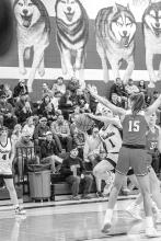 Kaitlyn VanRoekel is fierce when attacking the hoop, as seen here against Vermillion. In the game against Tri-Valley Jan. 26, VanRoekel led the team with 18 points. Photo by Peterman Sports Photography stevepeterman5@gmail.com