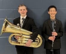 James Pringle (Tuba) and Brendan Liao (Bb Clarinet) were selected to participate in this year’s Middle School All-State Band. Submitted photo