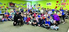 South Dakota Highway Patrol Trooper Trent Heuertz was invited to the Elk Point-Jefferson third grade class to speak about Nala, his K9. Every year, Trooper Heuertz speaks to third grade classes in conjunction with their reading unit that includes the book “Aero and Officer Mike.” It is a book about a police officer and his K9.  Trooper Heuertz talks to students about how the Highway Patrol uses its police service dogs, and how the Highway Patrol selects dogs, trains them and uses them. He uses Nala to demon