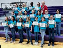 Dakota Valley students who participated in the Regional Festival Choir were, front from left, Caroline Goosmann, Alexis Harlan, Anikah Gonzalez, Alika Rush, Mali Buckley, Isabella Smith and Hayes Monical; middle, Lydia Taylor, Brynn Ramos, Iris Liao, Ava Castillo, Mia Mollet, Lucy Orris and Ashika Gupta; and back, Lillian Peters, Kenzi Jenks, Nyemal Deng, Riley Hughes adn Sara Eckhoff (Director). Submitted photo