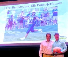 Benjamin Swatek, a senior at Elk Point-Jefferson, was named 11B All-American by the South Dakota High School Football Coaches Association. He received the recognition from his linebacker position. Others from Elk Point-Jefferson awarded all-state distinctions were: Offense, TE-FB-HB: Devon Schmitz (SR); RB: Lucas Hueser (SR); OL: Chace Fornia (SR); and Ty Trometer (SR). Defense, DL: Gavin Jacobs (SR); LB: Benjamin Swatek (SR); and DB: Hunter Geary (SR). Submitted photo