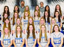 The 2023 Elk Point-Jefferson Softball team consists of, front from left, Alyssa Chytka, Sophia Giorgio, Natalie Hailey, Hannah Nearman and Regan Rasmussen; second, Samantha Marx, Jezmarie Praster, Grace Schuh, Molly Geary and Makinley Hammitt; third, Tessa McMahan, Lauren McDermott, Nicole Wells, Kylee Pierce, Cera Schmitz and Paige Jacobs; fourth, Kayla Sharkey, Kaille Goetzinger, Aynslee Goetzinger, Grace Griffin, Danica Torrez and Josie Curry; and back, Coach Josh Nearman and Coach Jessie Stouffer.  Phot