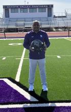 Kenny Wilhite is ready to become a Panther. He has been hired as the Dakota Valley Head Football Coach. He is seen here on DV’s home field. Submitted photo