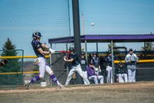 Randy Rosenquist had two hits during the game against Wagner April 2.They resulted in a triple and a single plus 3 RBIs. Photo by Peterman Sports Photography • stevepeterman5@gmail.com