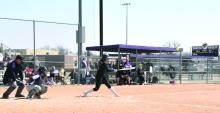 Brennan Trotter connects with the ball for a hit against the Beresford Watchdogs April 7. Photo by Randy Uhl
