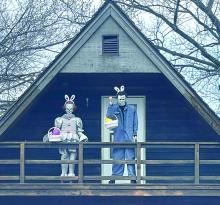 The Spooky House along Northshore Drive in North Sioux City brought out their Halloween decorations to help celebrate Easter. Pennywise and Michael Myers greeted travellers with bunny ears and a basket containing Easter eggs. Submitted photo