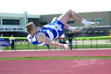 Ashton Fairbanks participates in the high jump at track meets. He’s pictured here at the DV Invite. Photo by Peterman Sports Photography • stevepeterman5@gmail.com