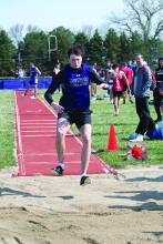 Sam Faldmo participated in the long jump at the DV Invite April 25. Photo by Peterman Sports Photography • stevepeterman5@gmail.com