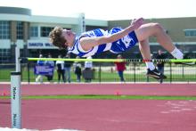 Grayson Girard tied for 8th place at the Dakota Valley Invite with a jump of 5’5”. Photo by Peterman Sports Photography stevepeterman5@gmail.com