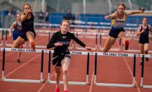 Lauren McDermott took 1st place in the 300m Hurdles ahead of DV’s Sophie Tuttle at the Region meet in Tea May 18. Photo by Peterman Sports Photography • stevepeterman5@gmail.com
