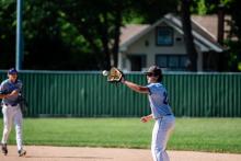 Brendan Barnett makes a catch for an easy out at first base against Brandon Valley. Photo by Peterman Sports Photography stevepeterman5@gmail.com