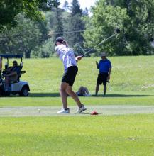 Madison Buenger tees off during the Class A State Girls Golf tournament June 6. Photo courtesy of South Dakota Public Broadcasting