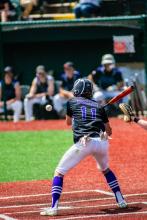 Randy Rosenquist watches the ball closely during the Class B State tournament. Photo by Peterman Sports Photography • stevepeterman5@gmail.com