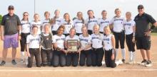 2023 State Qualifying DV Softball Team were, front from left, Mia Riibe, Ashlynn Stusse, Kiara Severson, Emma Wiese, Logan Miller, Ella Schmiedt and Addison Dickson; and back, assistant coach Jason Anderson, Annie Bourne, Bria Perryman, Brennan Trotter, Sammy Kimbell, Emma Barnett, Raegan Headid, Madelyn Munch, Avry Trotter, Chaley Preston, Rachel Voegeli and head coach T.C. Weinandt. Photo by Kelly Riibe • times2reporter@gmail.com