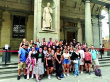 A Panther travel group – 15 students and 14 chaperones – were led around Italy and Spain by local tour guides from June 12 to June 23. Here they are pictured at the Uffizi Gallery in Florence, Italy. Submitted photo