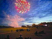 After stormy weather cancelled all July 4th festivities for the Dunes CID and Dakota Dunes Country Club, a fireworks show was held on Wednesday, July 5 instead. Many residents gathered around dusk at the Dakota Dunes Country Club. Seating was available on the restaurant’s back patio area, as well as the surrounding outdoor space for people with golf carts, blankets and lawn chairs. It was a beautiful night for all who took part in the annual fireworks display. Photo by Kelly Riibe • times2reporter@gmail.com