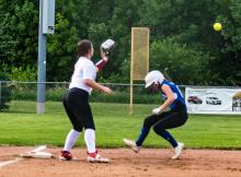 Hannah Nearman, shown here stealing third base, has had 2 homeruns, 2 triples and a double in the last 5 games for the Huskies. Photo by Peterman Sports Photography • stevepeterman5@gmail.com