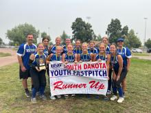 The Elk Point-Jefferson Husky team took 2nd place at the USA South Dakota Youth Fastpitch State Softball tournament. Pictured are, from front left, Regan Rasmussen, Makinley Hammitt, Lauren McDermott, Hannah Nearman, Molly Geary and Natalie Hailey; and back, coach Josh Nearman, Kayla Sharkey, Aynslee Goetzinger, Cera Schmitz, Paige Jacobs, Samantha Marx, Kaille Goetzinger and coach Jessie Stouffer. Submitted photo