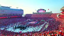 Memorial Stadium in Lincoln, NE was full to the brim, setting a world record attendance for a women’s sporting event. A Drone Show for the World Record Event was held after the games concluded. Photo by Kelly Riibe • times2reporter@gmail.com 