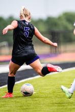 Ella Schmiedt rears back and scores for the Panthers against Garretson Sept. 9. Photos by Peterman Sports Photography • stevepeterman5@gmail.com