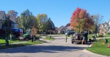 Tree installation work was being done in the Meadows neighborhood of Dakota Dunes on Oct. 19. This photo is at the intersection of Levee Trail and Oxbow Trail. Photo by Kelly Riibe • times2reporter@gmail.com