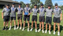 The Dakota Valley boys golf team played in Elk Point on Sept.14.The team won the day with many members of the team winning their brackets. Pictured from left are, Logan Brandon, Cash Slater, Matt DeBeer, Chance Johnston,Tate Cornelsen, Dylan Lukken, Logan Collette and Tyler Cornelsen. Submitted photo