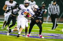 Brayden Stivers goes in for the tackle against Beresford on Oct. 13. He had 4 tackles against Dell Rapids on Oct. 20. Photo by Peterman Sports Photography • stevepeterman5@gmail.com