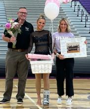 The Dakota Valley Dance team honored their senior member, Megan Poulsen Oct. 7 at the Dakota Valley Dance Invite. She was joined by her parents Jeremy and Talli Poulsen. Submitted photo