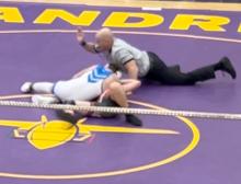 Owen Rigg gets the pin over Joshua Popkes, Jr. of Canistota to win first place in the 138 weight bracket in Flandreau Dec. 2. Submitted photo