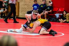Brody Van Roekel faced Canton’s Aiden Schrempp in the 126 bracket. Photo by Peterman Sports Photography stevepeterman5@gmail.com